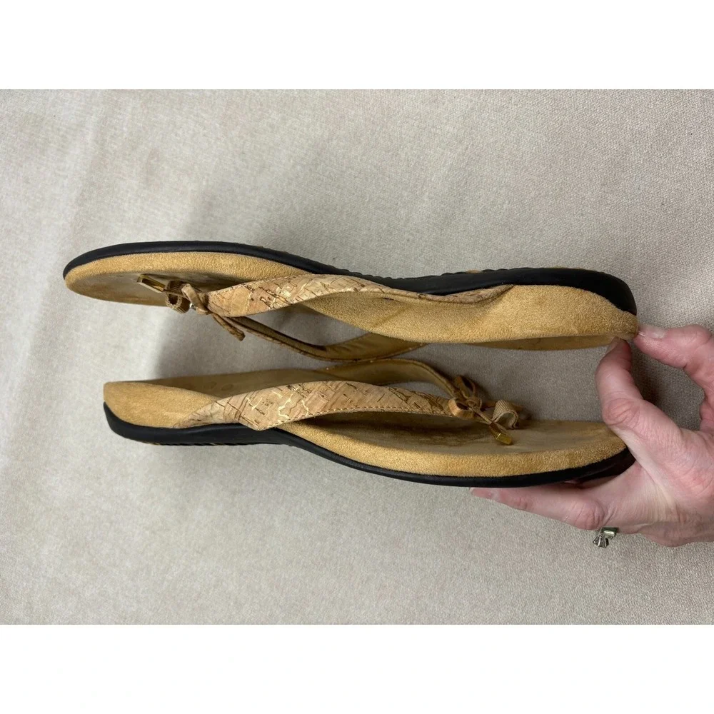 Vionic Sandals Brown 10 Bella II Cork Slides Flip Flops Contoured Footbed Bow